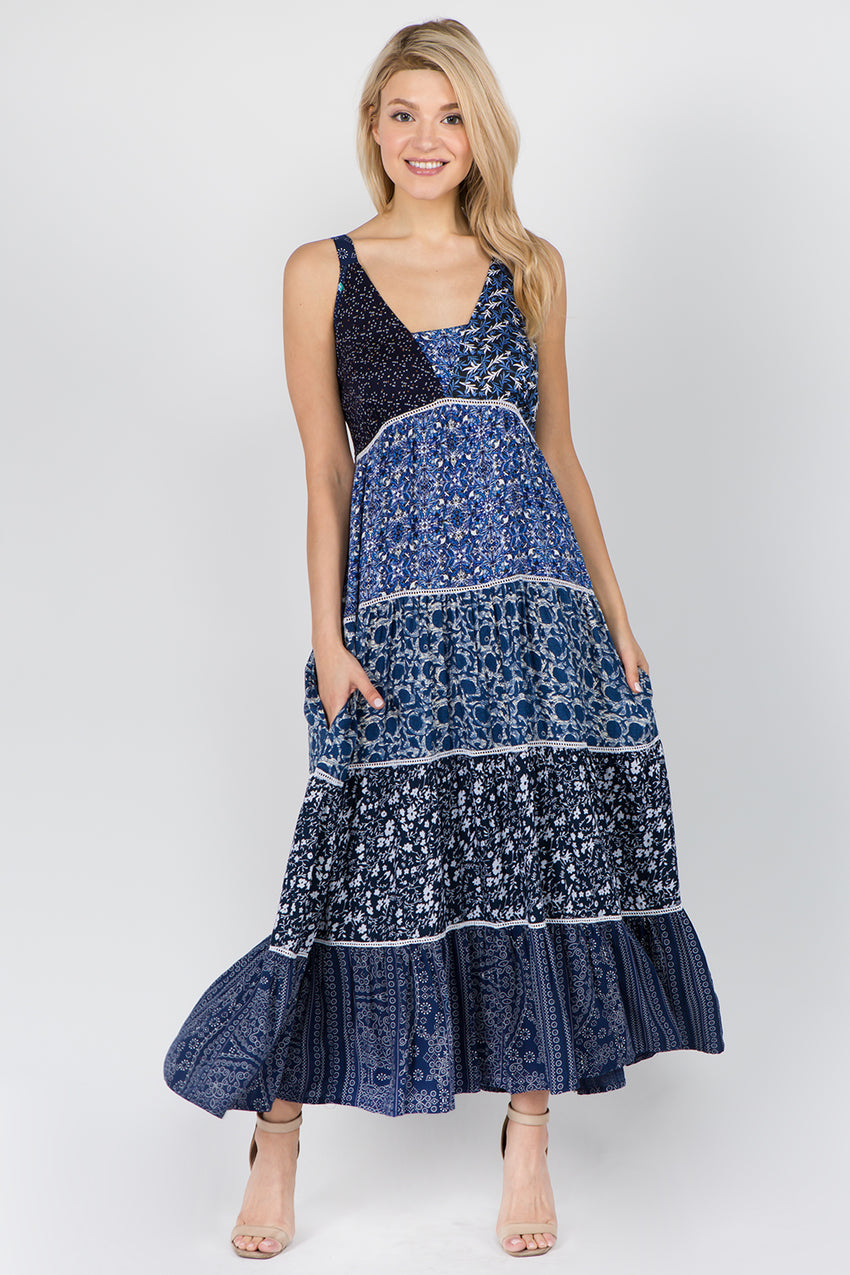 Buy Patty Patchwork Maxi Dress in Blue ...